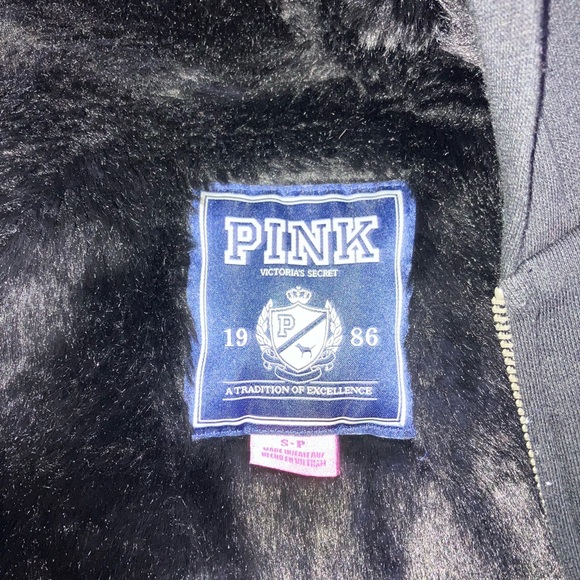 Furry PINK Victoria's Secret Black hoodie with Heart Accent - Picture 8 of 9
